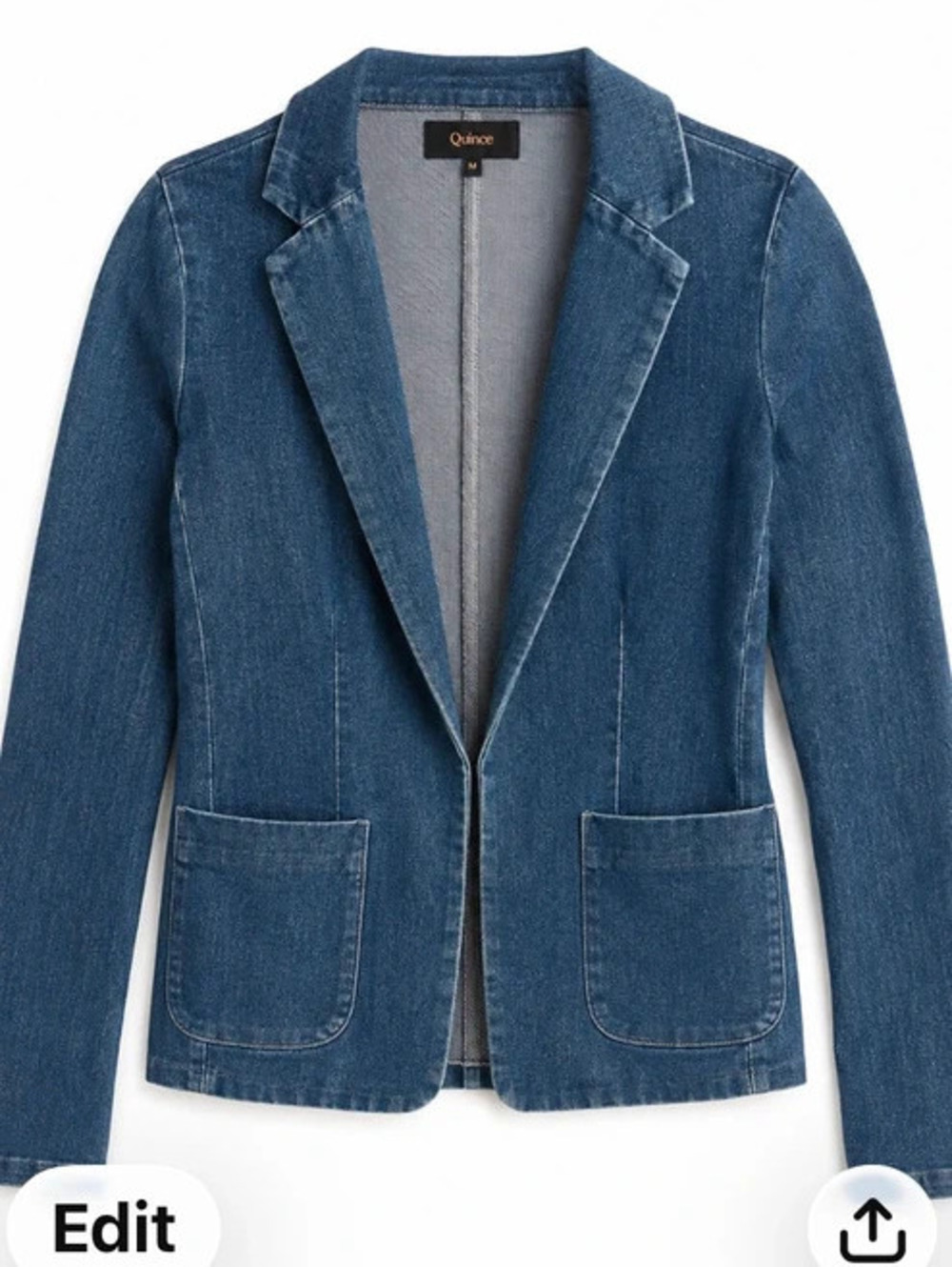 Quince Organic Cotton Stretch Denim Blazer Jacket Blue Medium M
